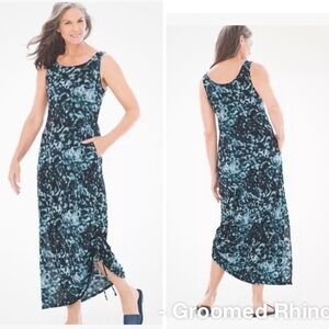 Soma Dark Harbor Crepe Drawcord Sleeveless Maxi Dress Size XL